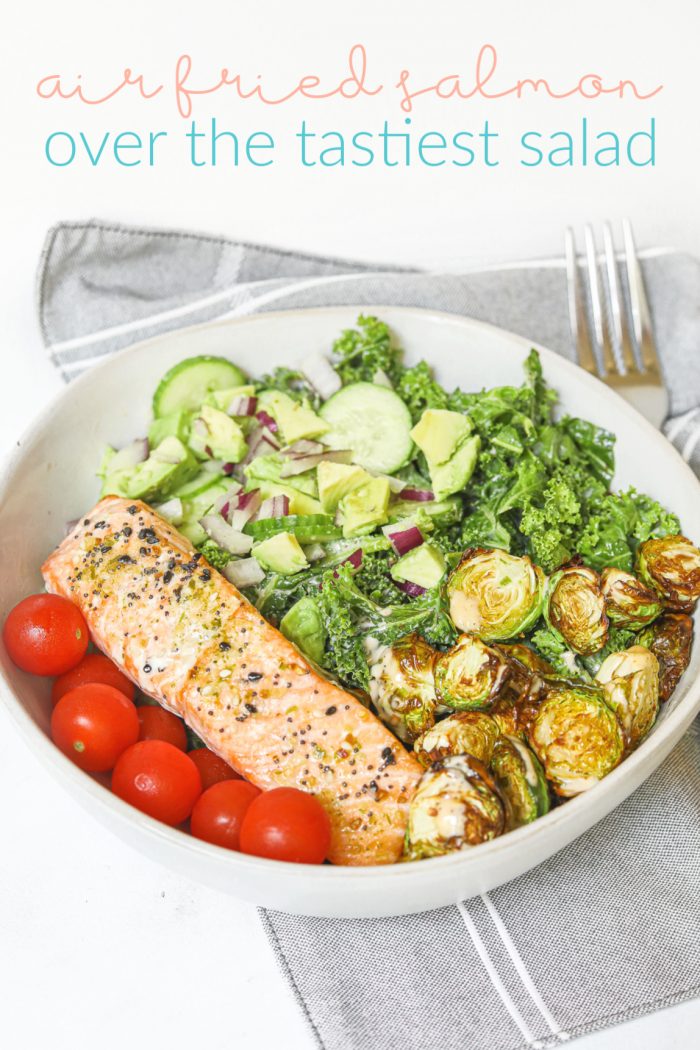 Avocado & Kale Salad with Air Fried Salmon & Brussels